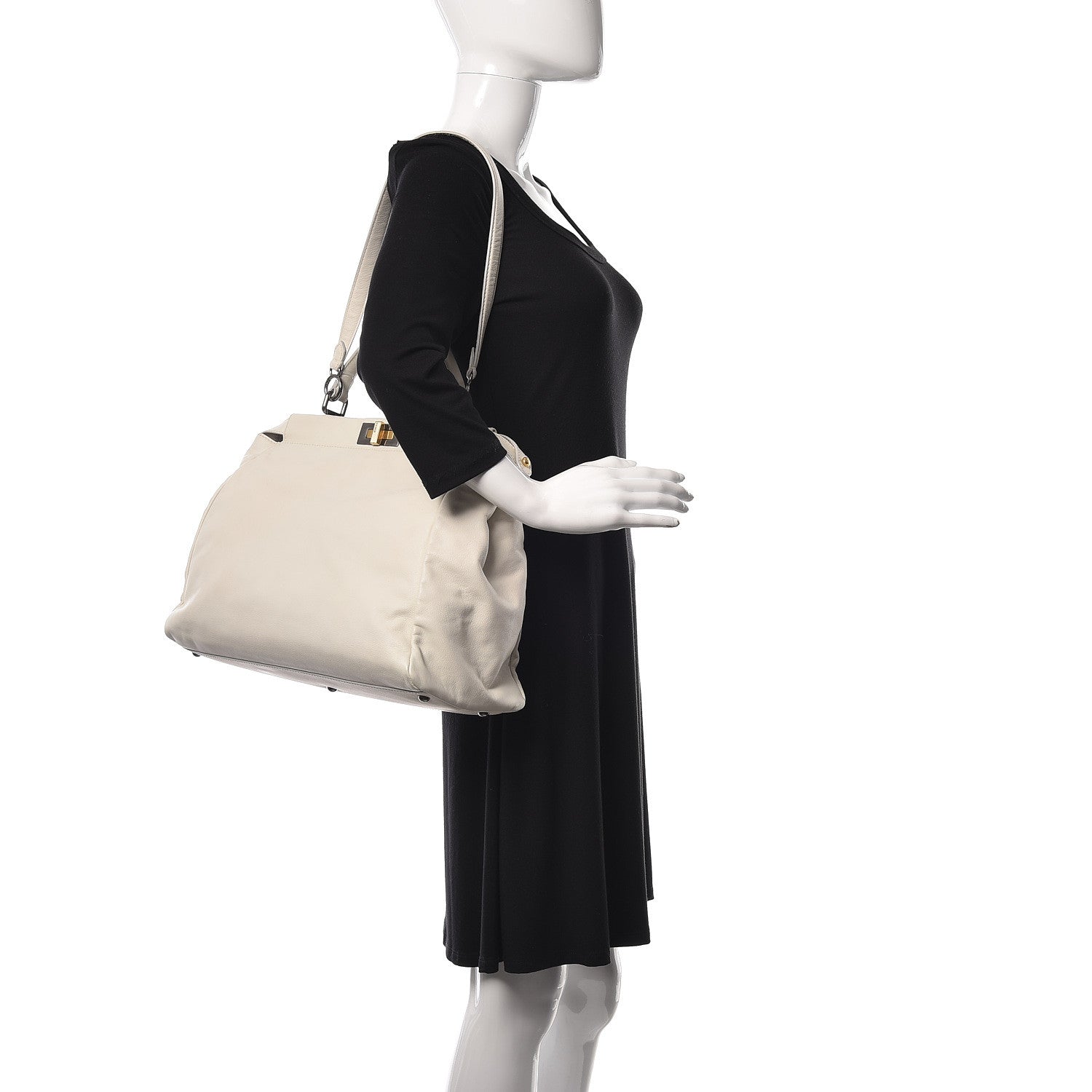 Fendi Goatskin Watersnake Large Peekaboo Iconic Satchel White 2 of 26