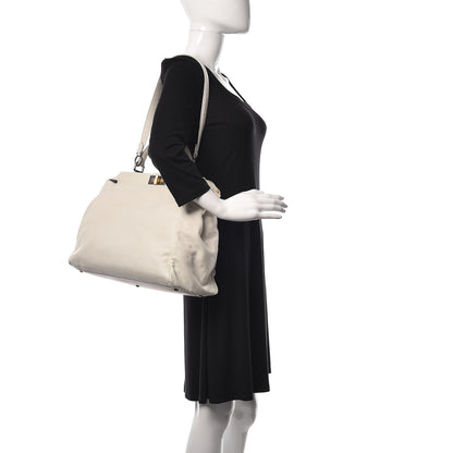 Fendi Goatskin Watersnake Large Peekaboo Iconic Satchel White 2 of 26