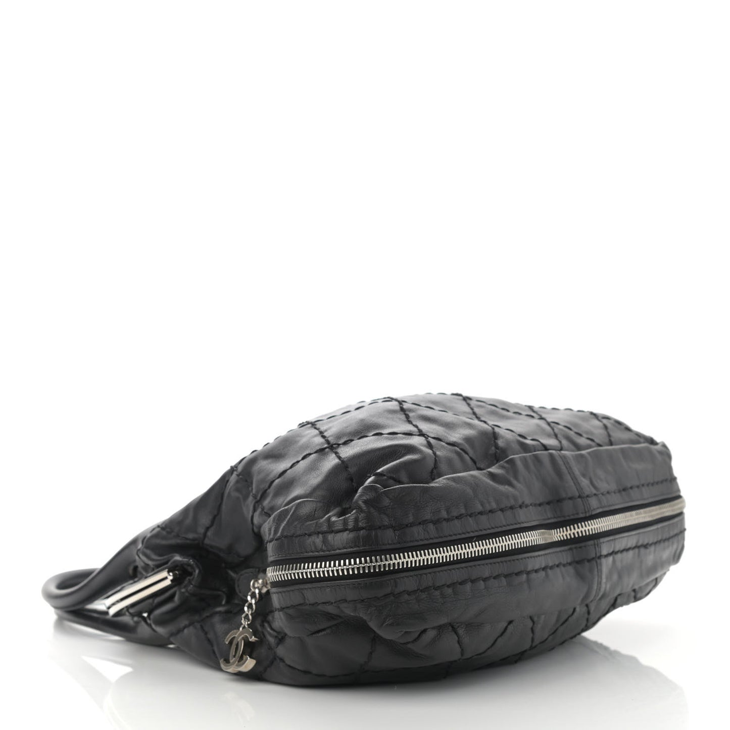 Calfskin Stitched Expandable Frame Bag Black