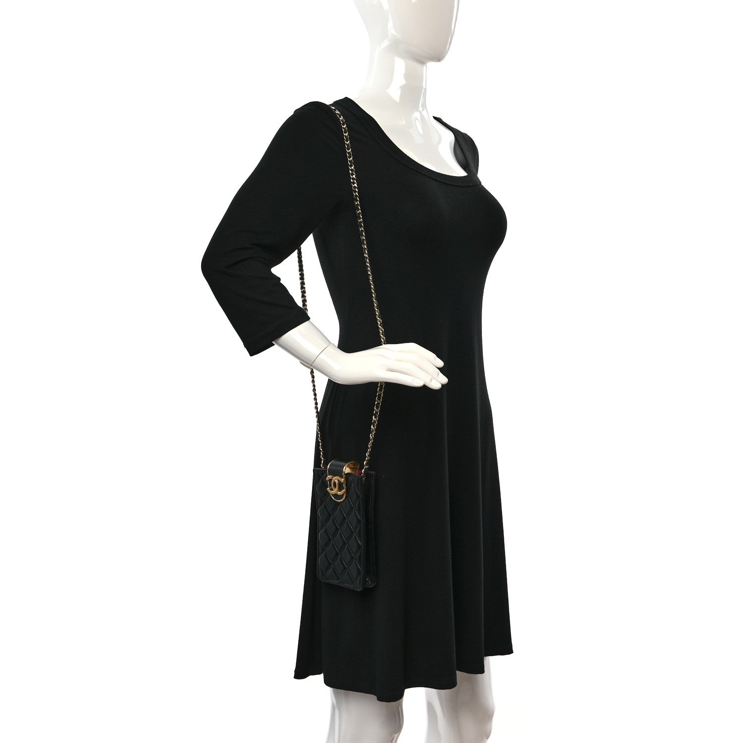 Chanel Lambskin Quilted Phone Holder With Chain Black 2 of 12