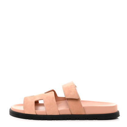 Hermes Suede Goatskin Womens Chypre Sandals 39.5 Nude 1 of 12
