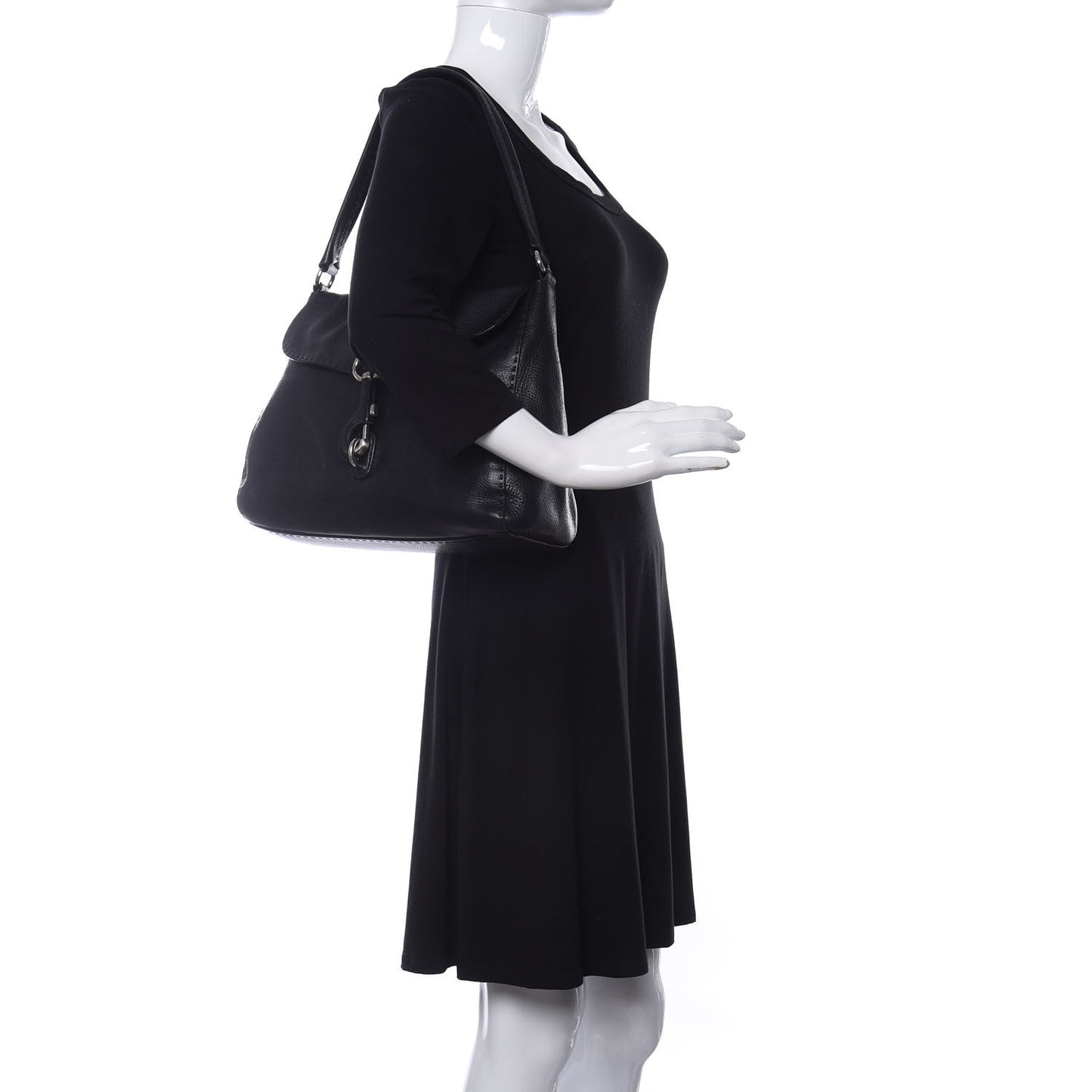 Vitello Daino Shoulder Flap Bag Black
