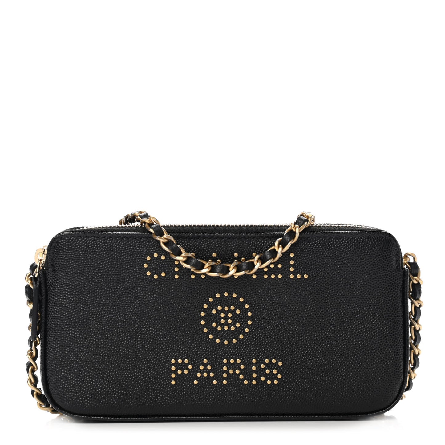 Caviar Studded Small Deauville Clutch With Chain Black