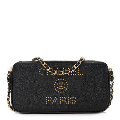 Chanel Caviar Studded Small Deauville Clutch With Chain Black 1 of 11