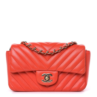 Chanel Lambskin Chevron Quilted Mini Rectangular Flap Red 1 of 13