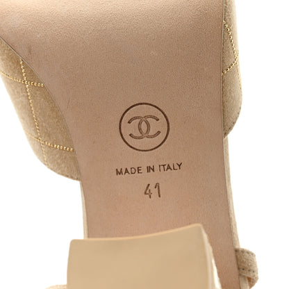 Chanel Suede Crystal Grosgrain Cap Toe CC Slingback Pumps 41 Beige Golden Black 7 of 9