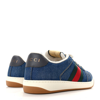 Gucci Denim Calfskin Web Mens Screener Sneakers 8.5 Indigo Blue 4 of 9