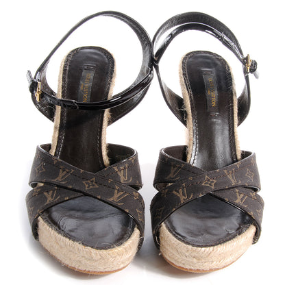 Louis Vuitton Monogram Idylle Majorca Espadrille Wedge Sandals 38 Fusain 2 of 6