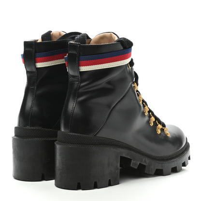 Gucci Calfskin Sylvie Web Womens Lace Up Combat Boots 37 Black 4 of 8
