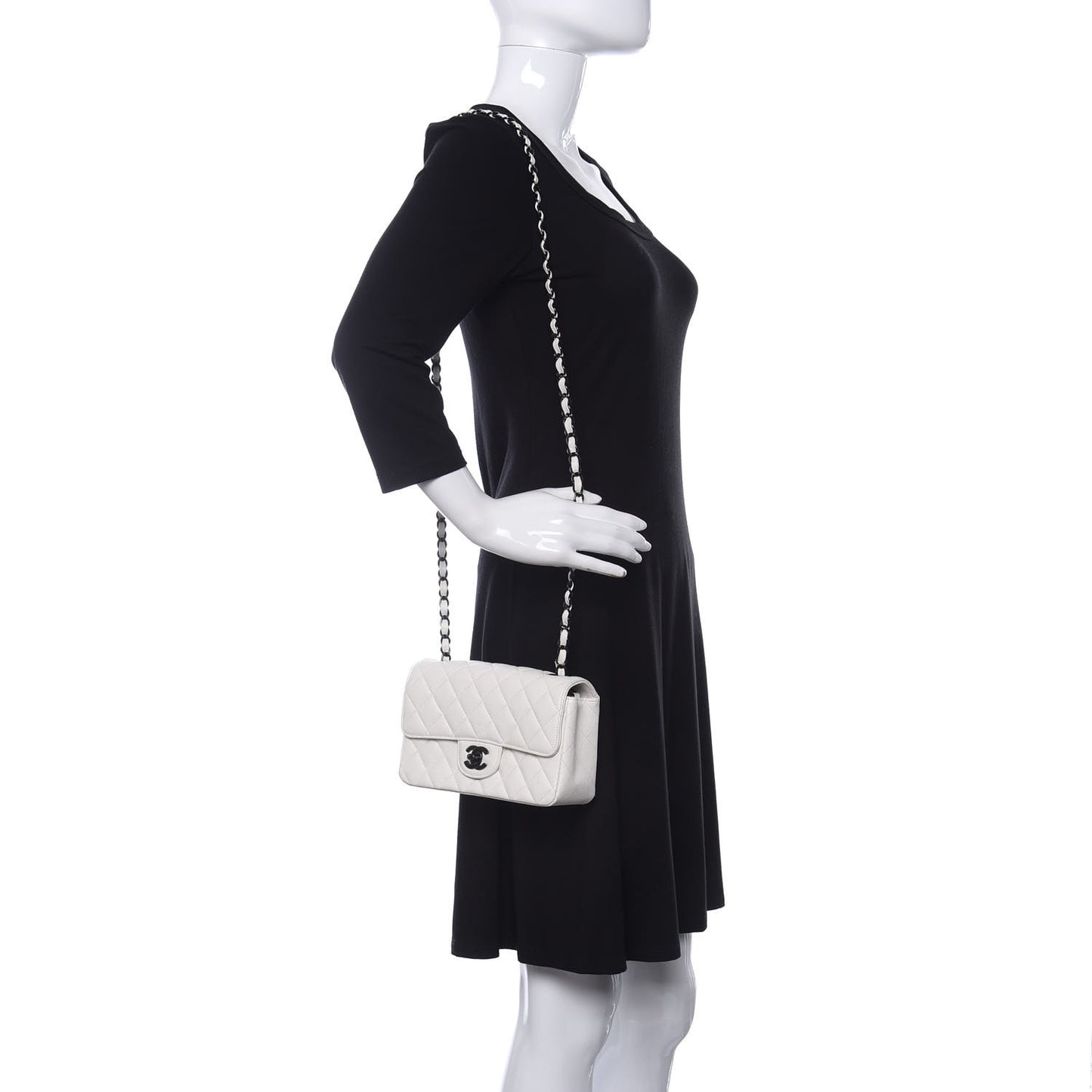 Crumpled Calfskin Quilted Mini Rectangular Flap White