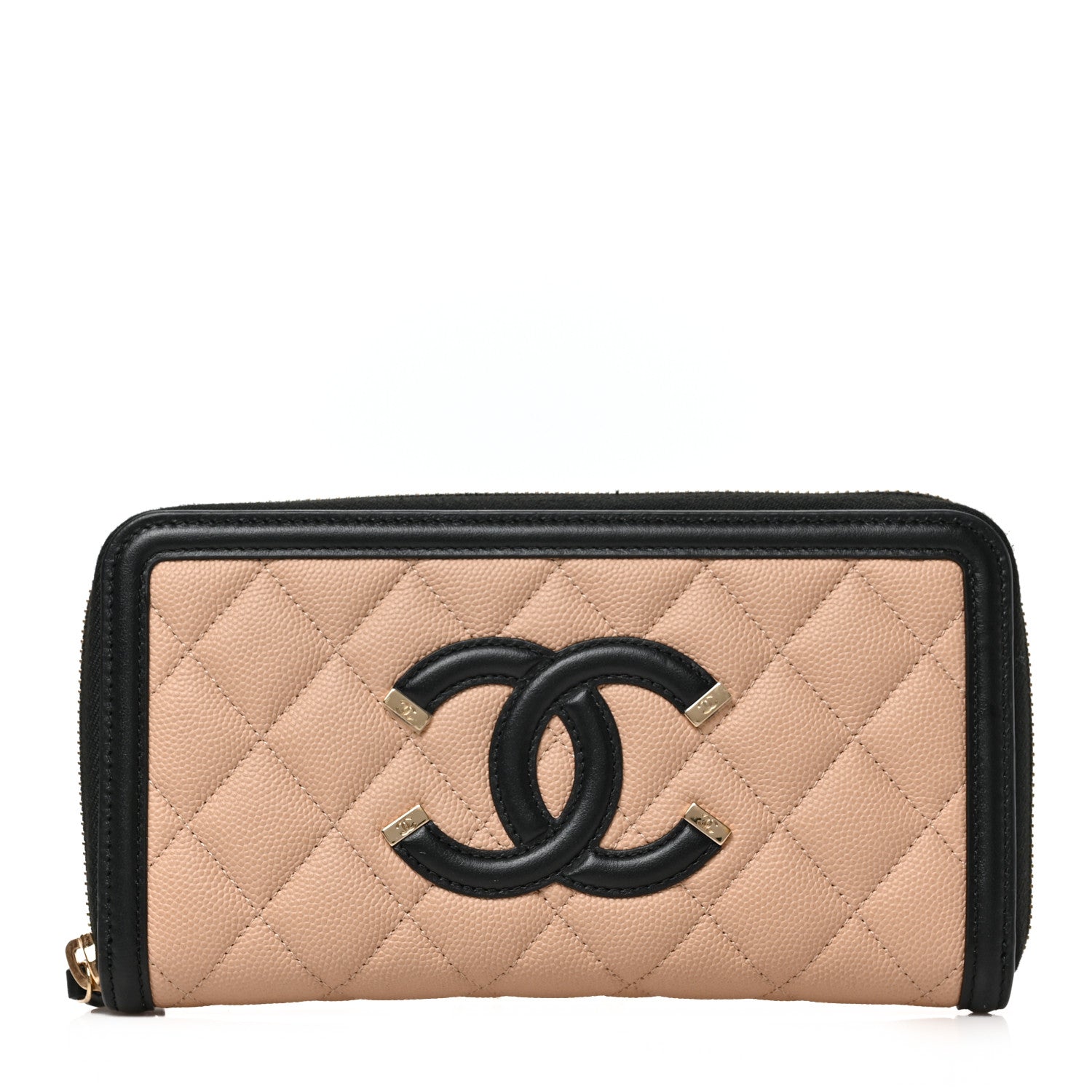 Chanel Caviar Quilted Filigree Zip Around Wallet Beige Black 1 of 7
