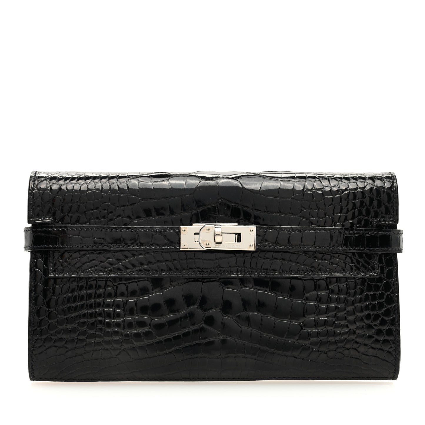 Shiny Alligator Kelly Longue Wallet Black