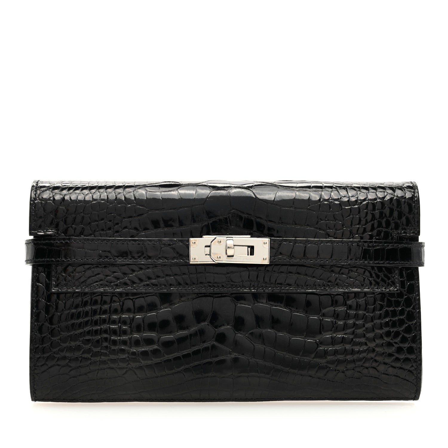 Hermes Shiny Alligator Kelly Longue Wallet Black 1 of 7