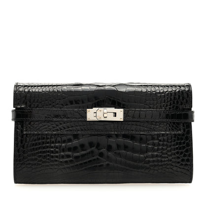 Hermes Shiny Alligator Kelly Longue Wallet Black 1 of 7