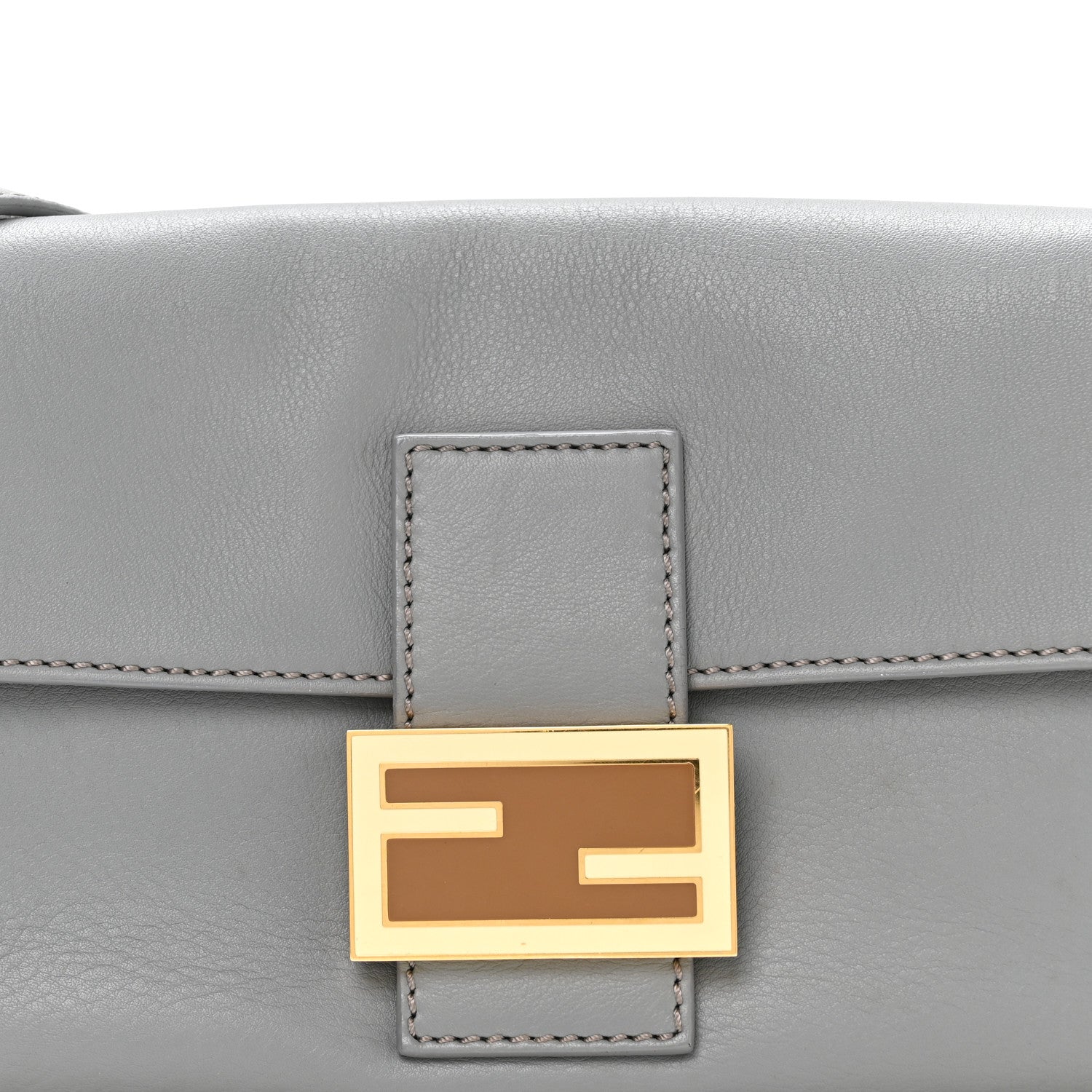 Fendi Vitello Flamingo Enamel Interchangeable Strap Baguette Grigio Chiaro Latte Tabacco 8 of 11