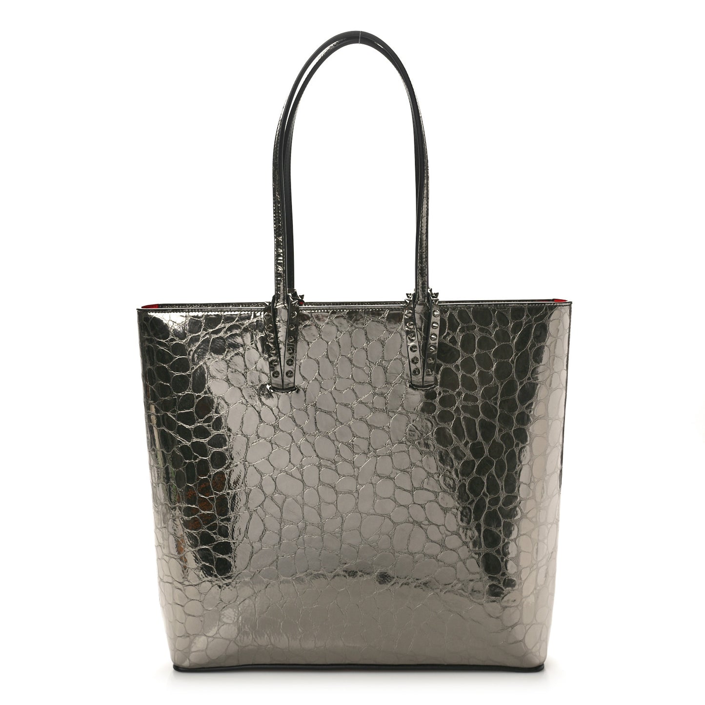 Metallic Crocodile Embossed Spikes East West Cabata Tote Antracite
