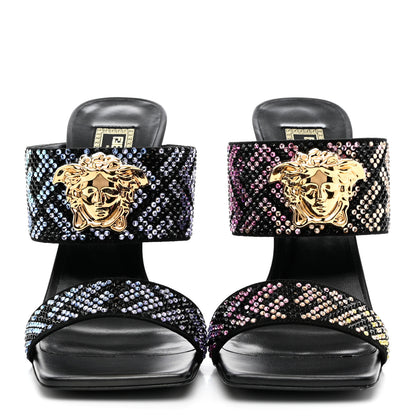 Versace X FENDI Calfskin Crystal Fendace FF Medusa High Heel Mule Sandals 38 Black Multicolor 2 of 8