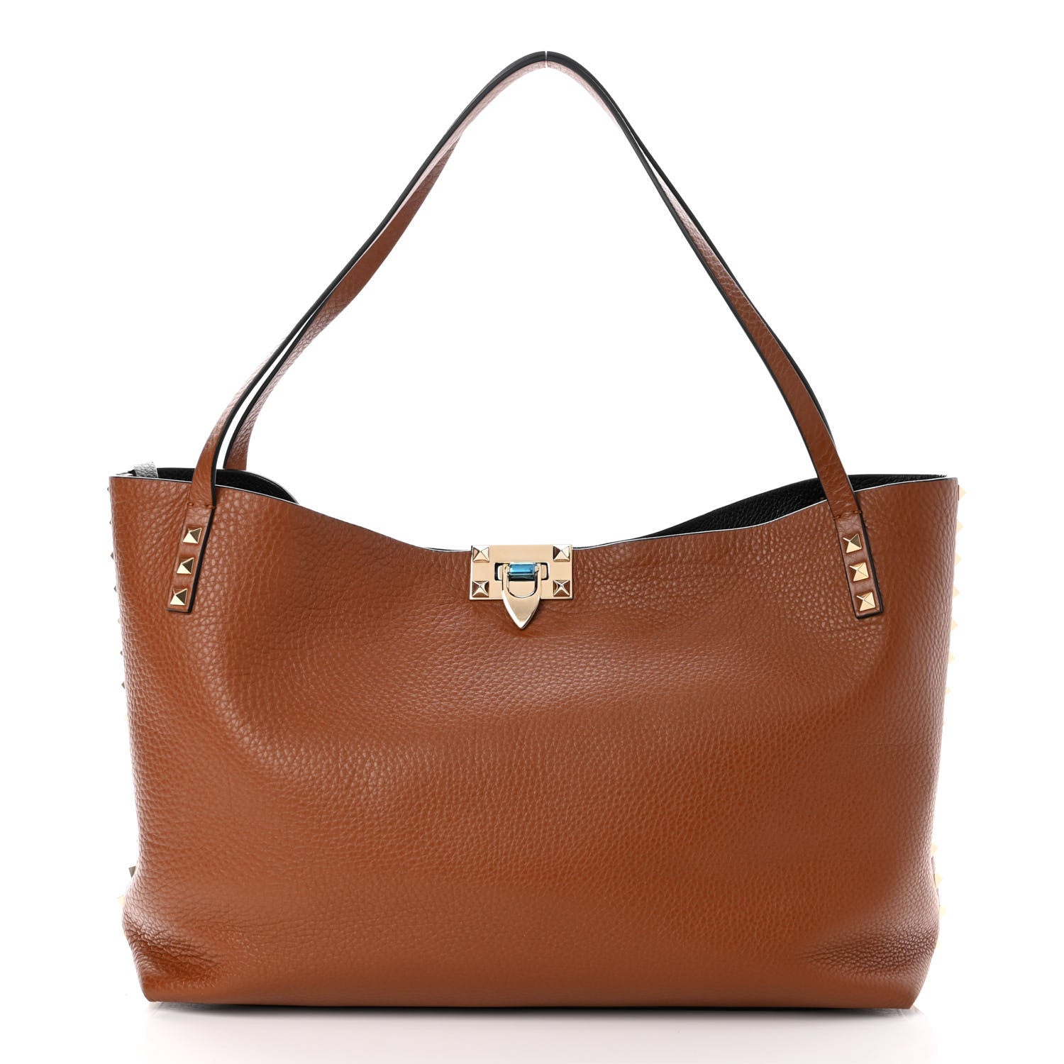 Valentino Garavani Pebbled Calfskin Rockstud Tote Brown 3 of 10