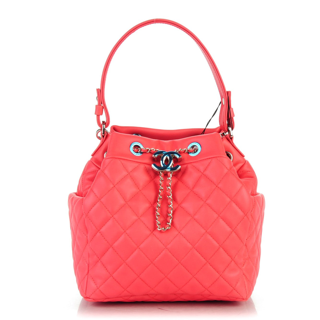 Chanel Lambskin Quilted Cuba Drawstring Tote Coral 2 of 8