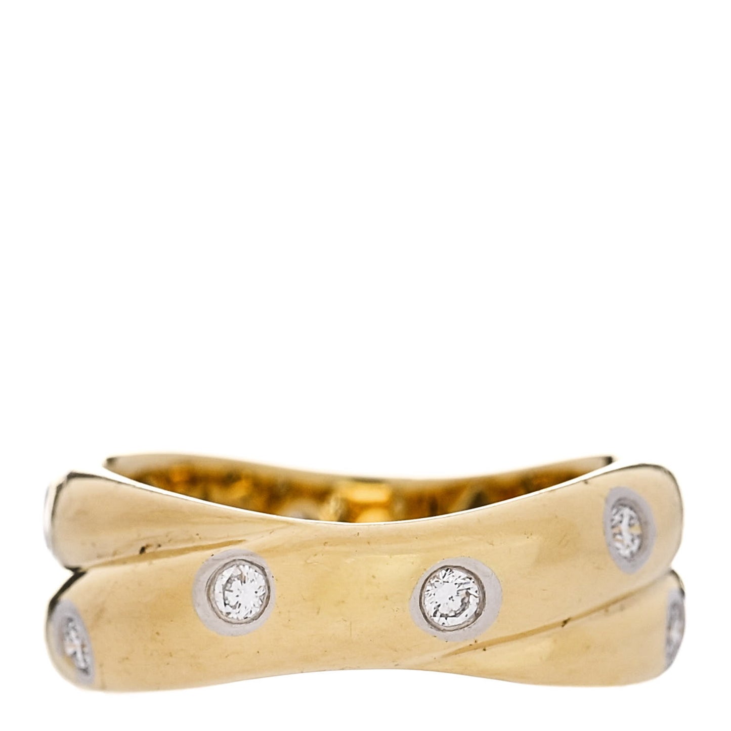 18K Yellow Gold Platinum Diamond Etoile Twist Band Ring 52 6