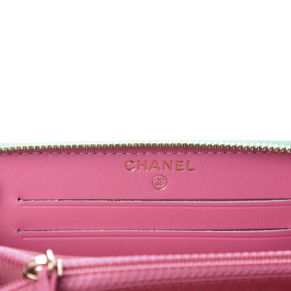 Chanel Caviar Quilted Medium Filigree Zip Around Wallet Pink Blue Green 8 of 10