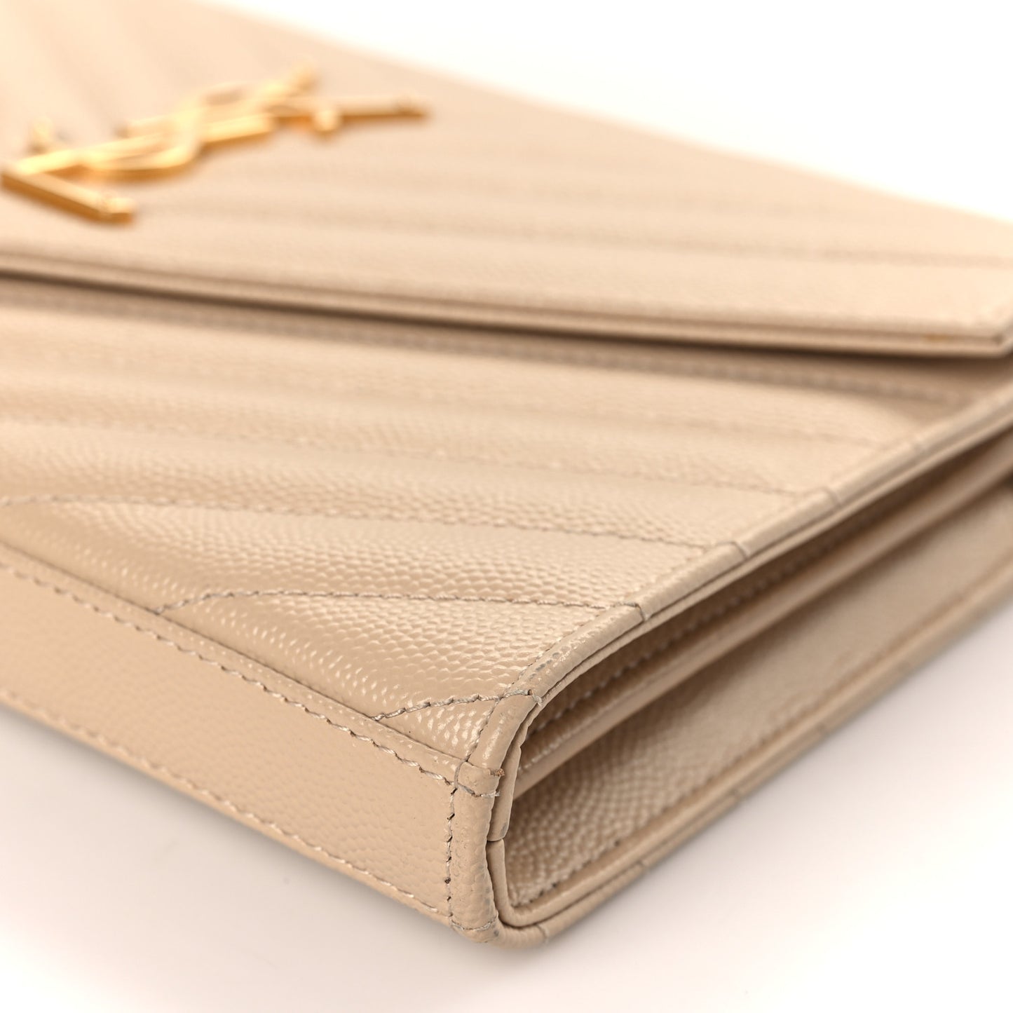 Grain De Poudre Matelasse Chevron Monogram Chain Wallet Dark Beige