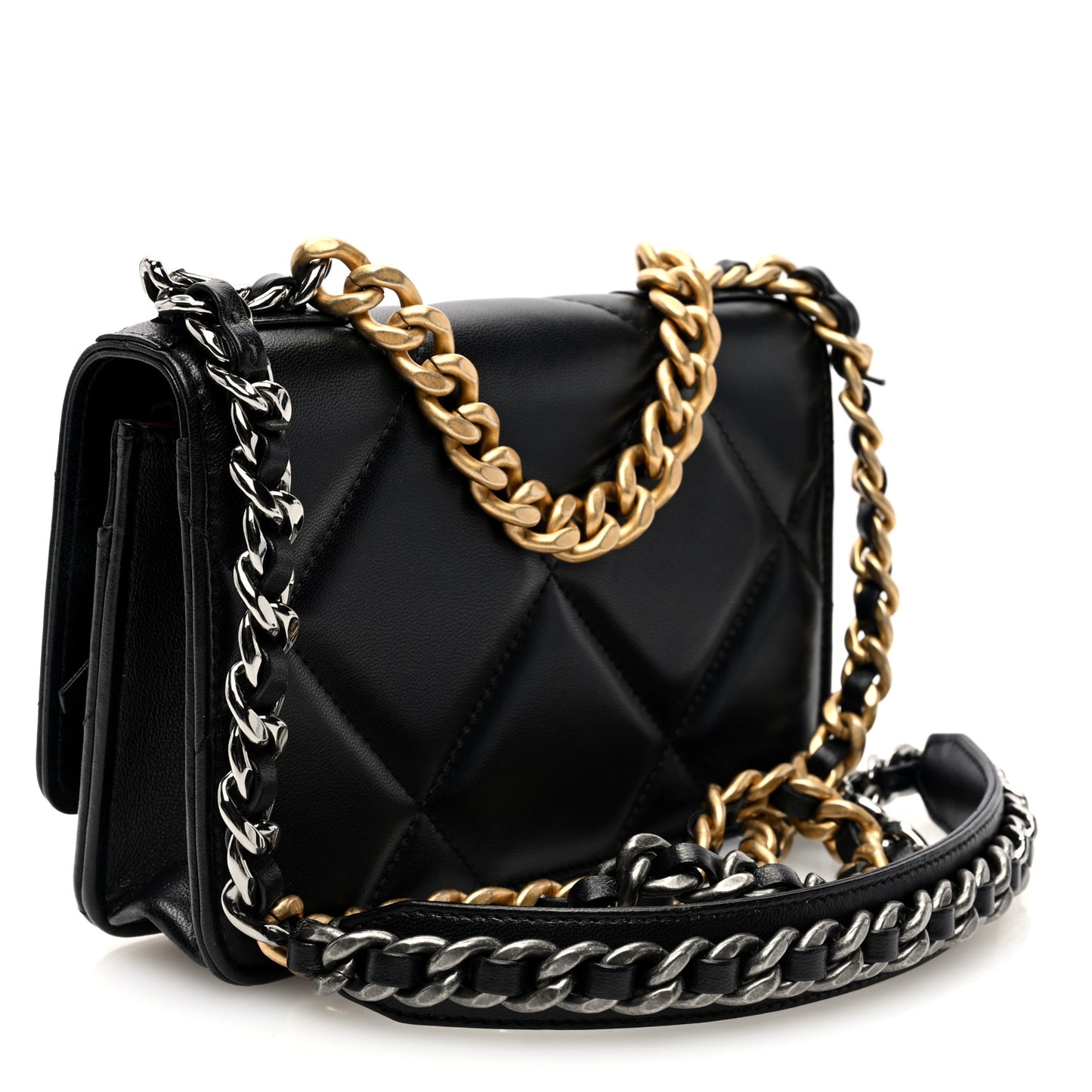 Lambskin Quilted Chanel 19 Wallet On Chain WOC Black