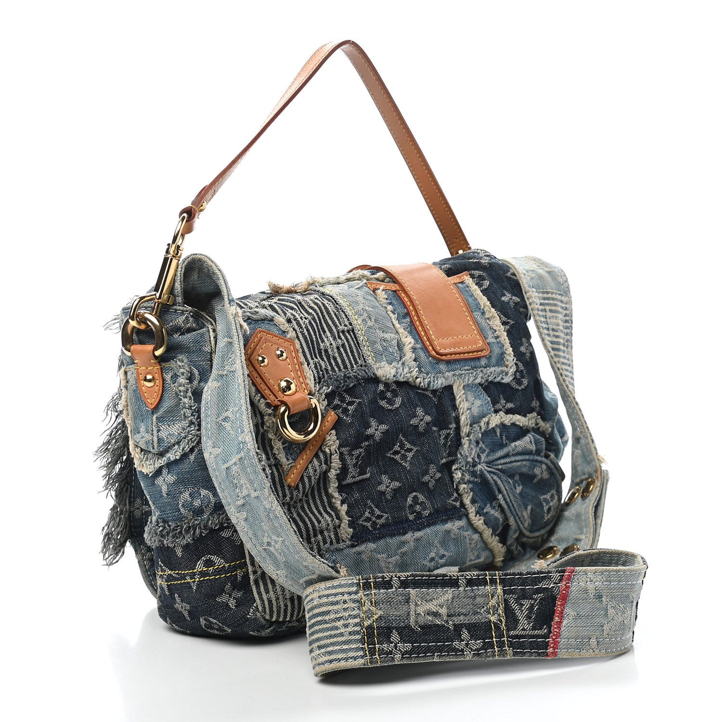 Denim Patchwork Posty Messenger Bag Blue