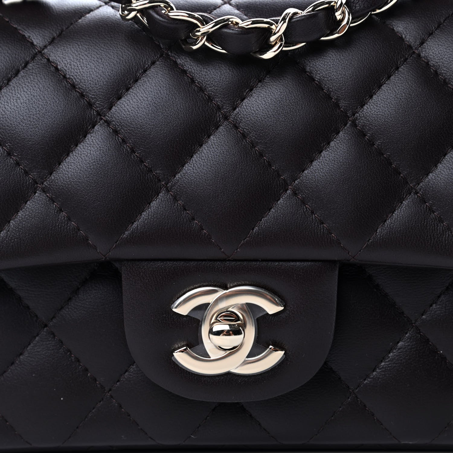Chanel Lambskin Quilted Mini Rectangular Flap Dark Brown 10 of 11