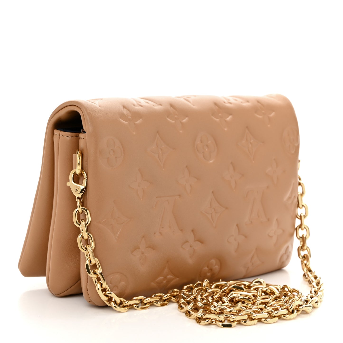 Lambskin Embossed Monogram Pochette Coussin Camel