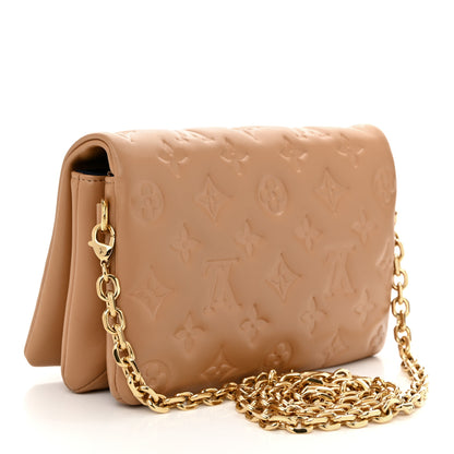 Louis Vuitton Lambskin Embossed Monogram Pochette Coussin Camel 3 of 9