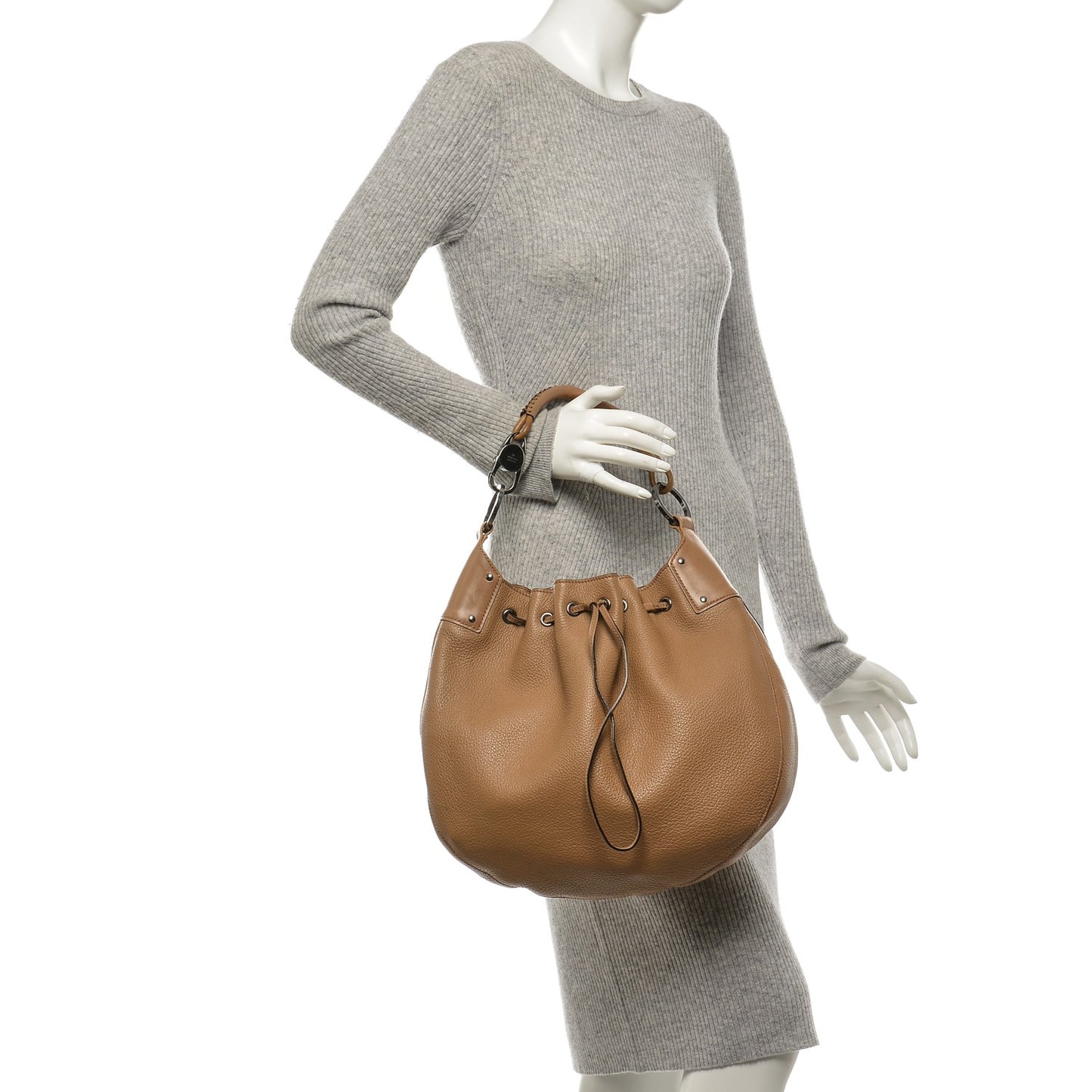 Calfskin Drawstring Hobo Beige