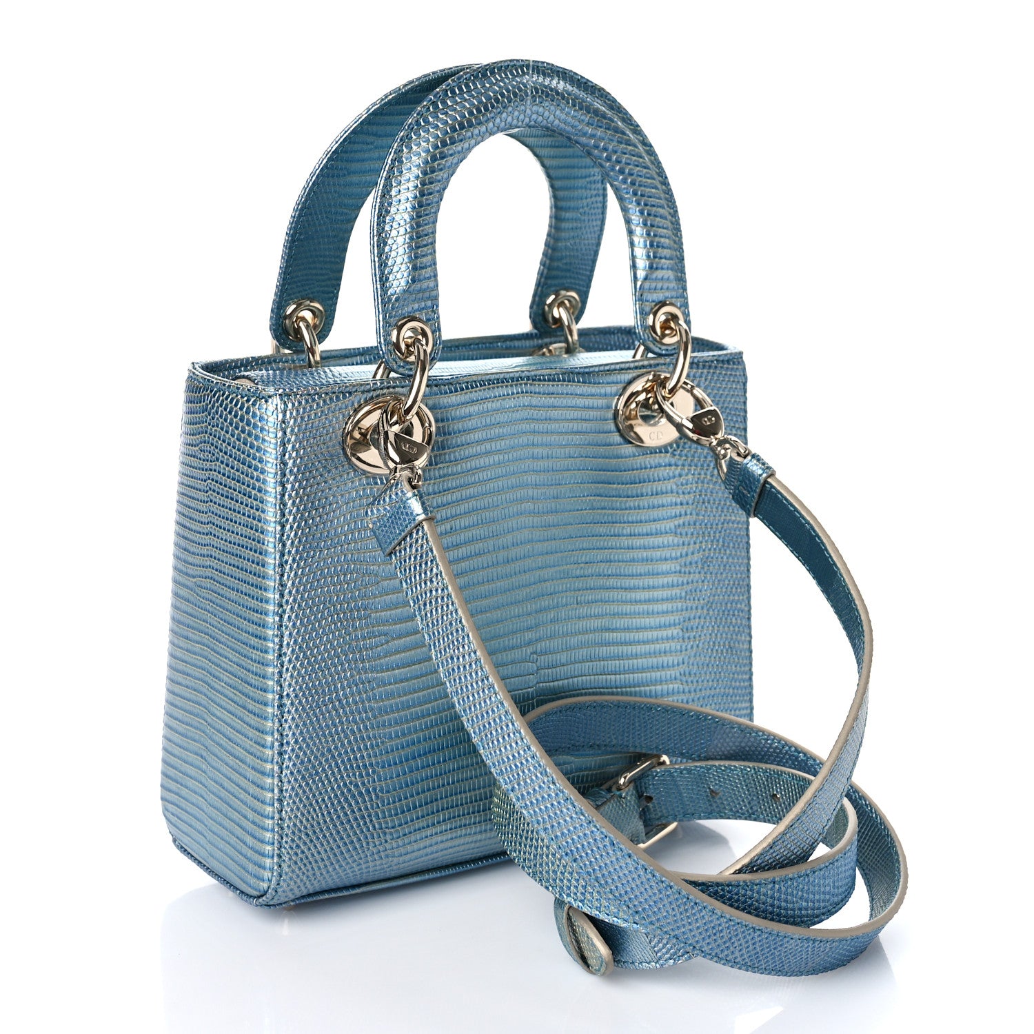 Christian Dior Metallic Lizard Small Lady Dior Blue 3 of 9