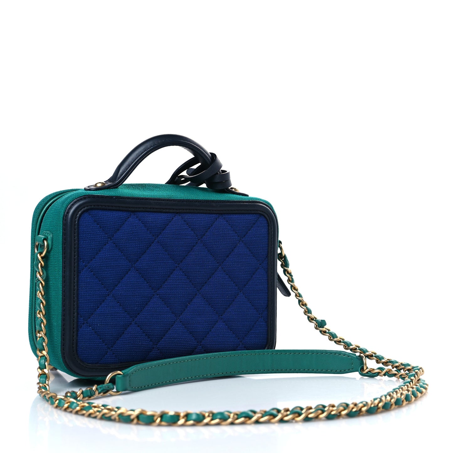 Jersey Quilted Small CC Filigree Vanity Case Blue Green