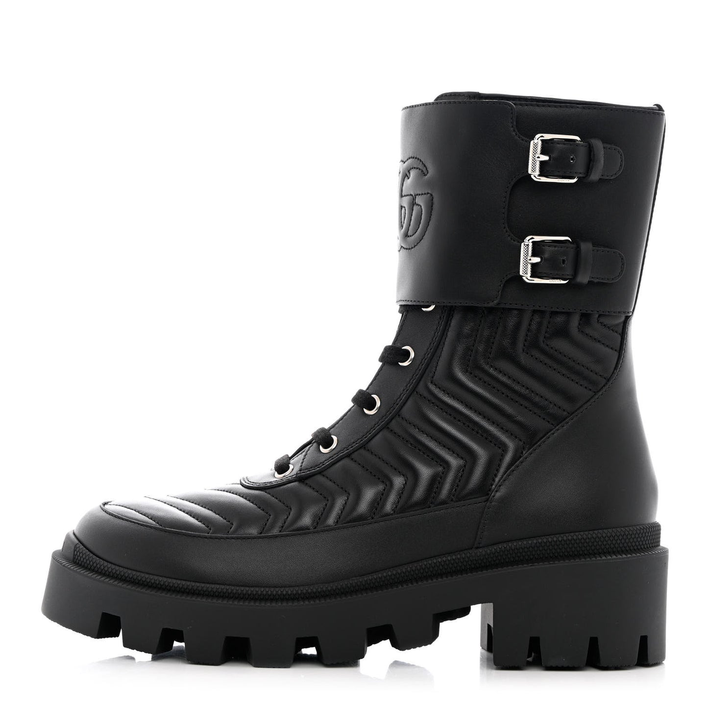 Nappa Frances GG Matelasse Platform Combat Boots 39 Black