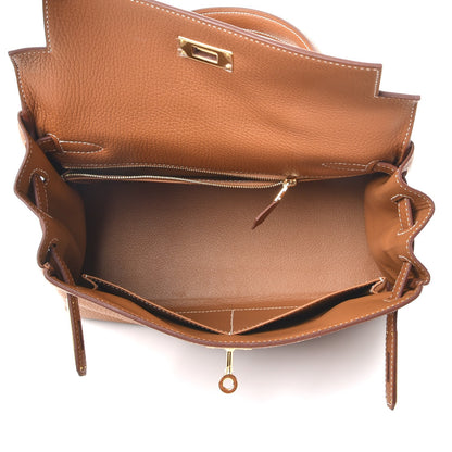 Hermes Taurillon Clemence Retourne Horseshoe Kelly 28 Gold 8 of 40