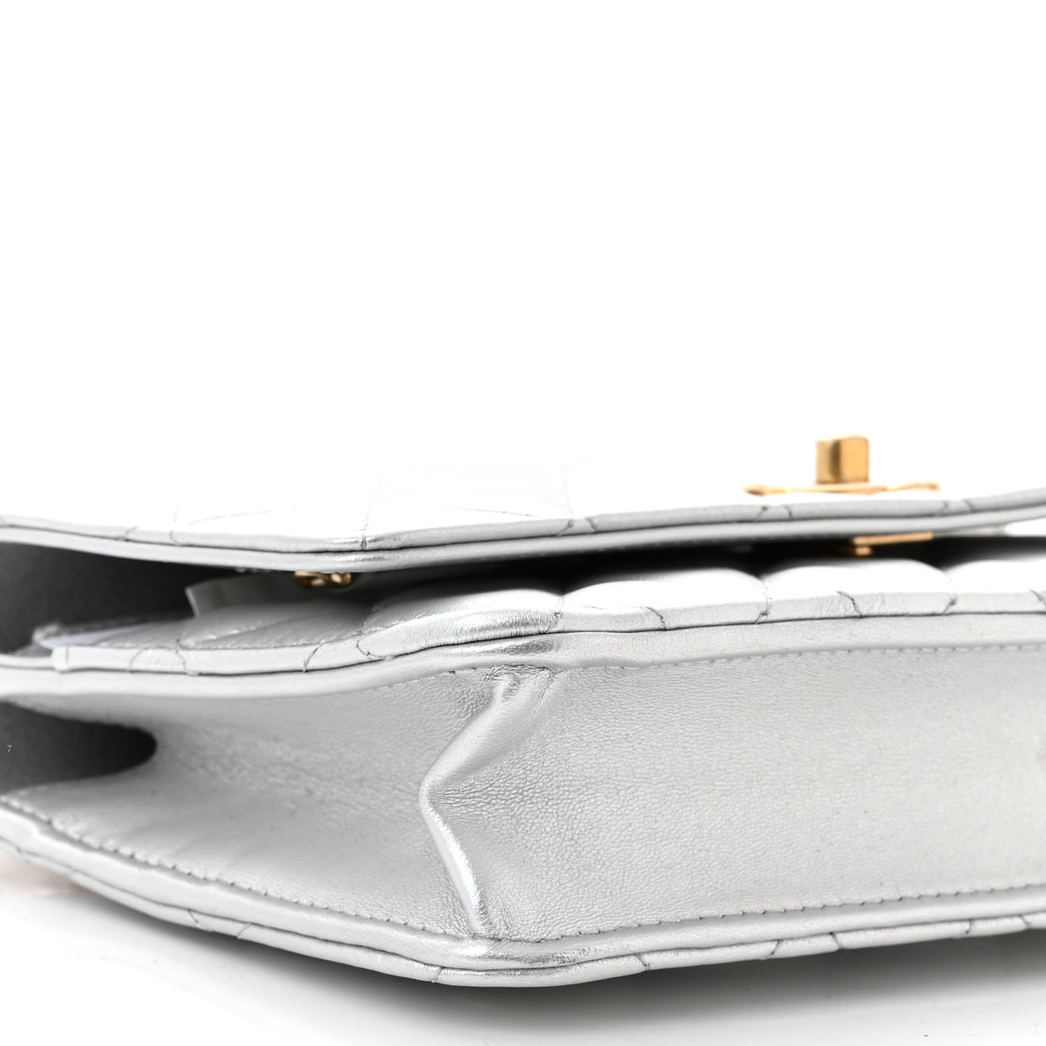 Chanel Metallic Calfskin Quilted Top Handle Wallet on Chain WOC Silver 10 of 12