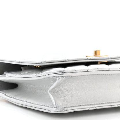 Chanel Metallic Calfskin Quilted Top Handle Wallet on Chain WOC Silver 10 of 12