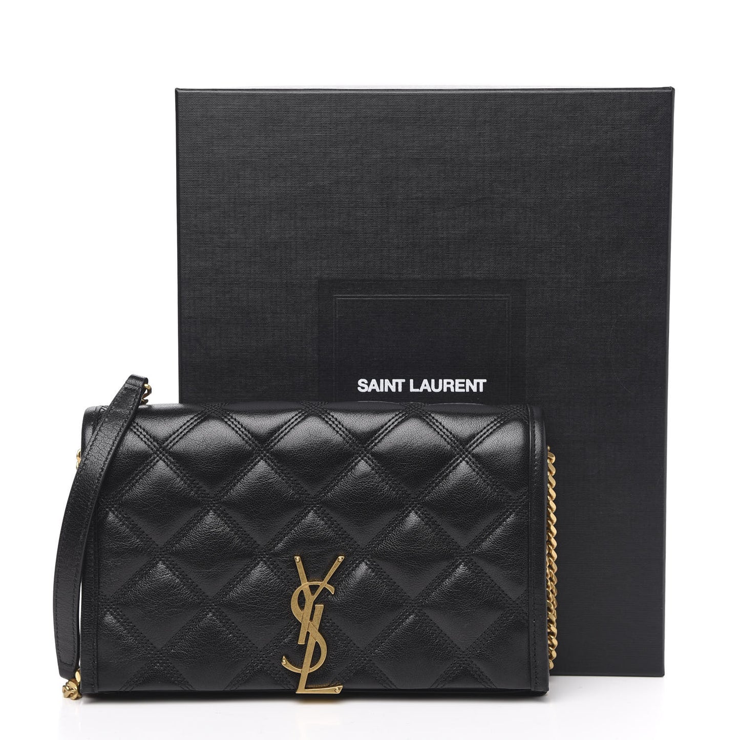Lambskin Diamond Quilted Becky Chain Wallet Black