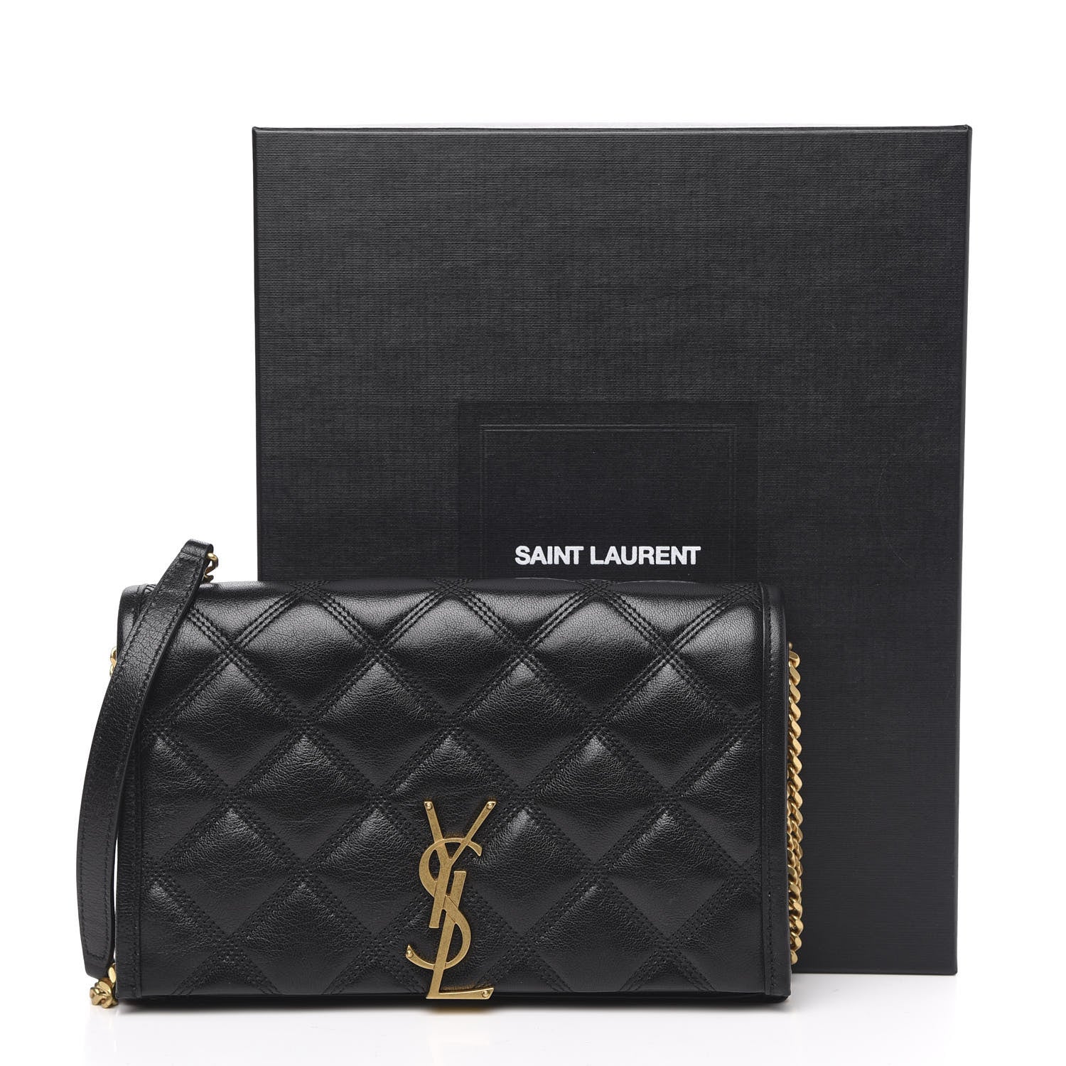 Saint Laurent Lambskin Diamond Quilted Becky Chain Wallet Black 10 of 10