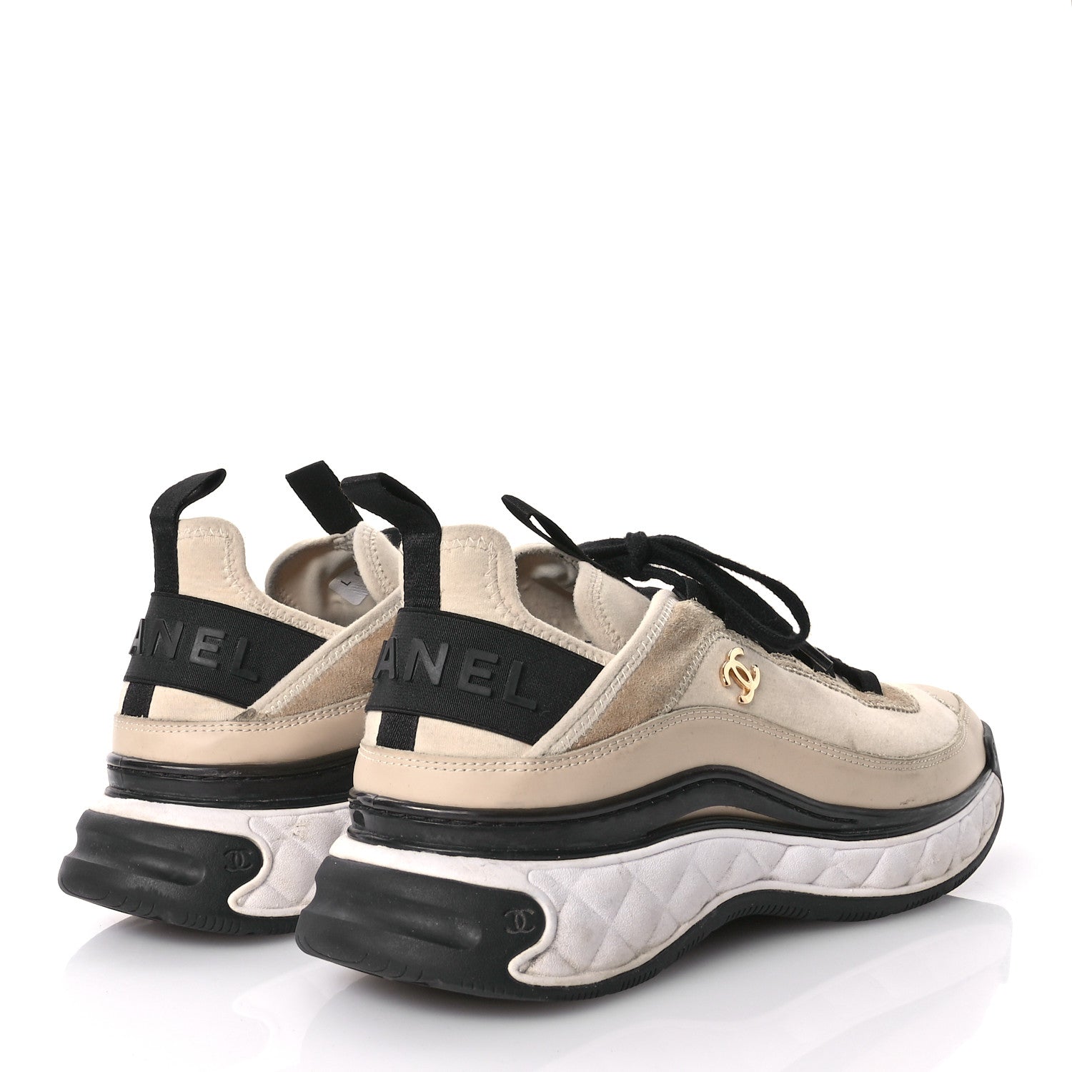 Chanel Velvet Calfskin Mixed Fibers CC Sneakers 40.5 Beige 5 of 9