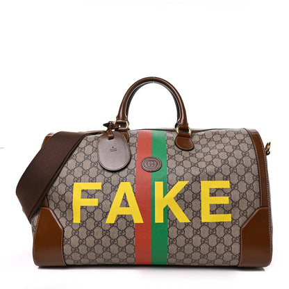 Gucci GG Supreme Monogram Azalea Calfskin Fake/Not Medium Retro Interlocking G Carry On Duffle Beige Ebony Brown Sugar 1 of 9