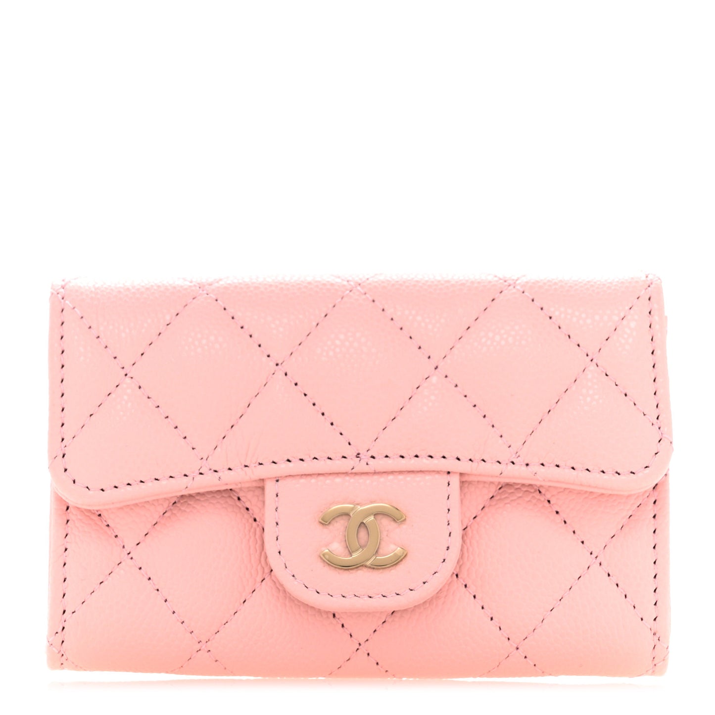 Caviar Quilted Flap Card Holder Wallet Light Pink