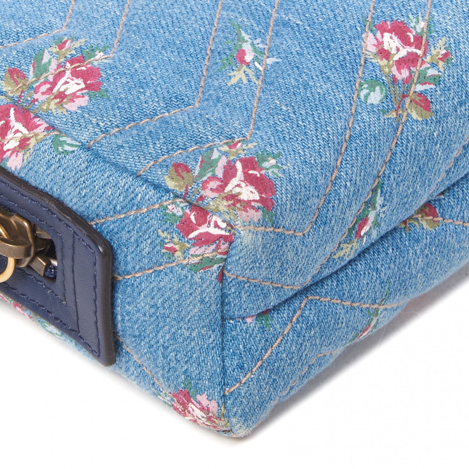 Gucci Denim Matelasse Flora GG Marmont Cosmetic Case Blue 6 of 9
