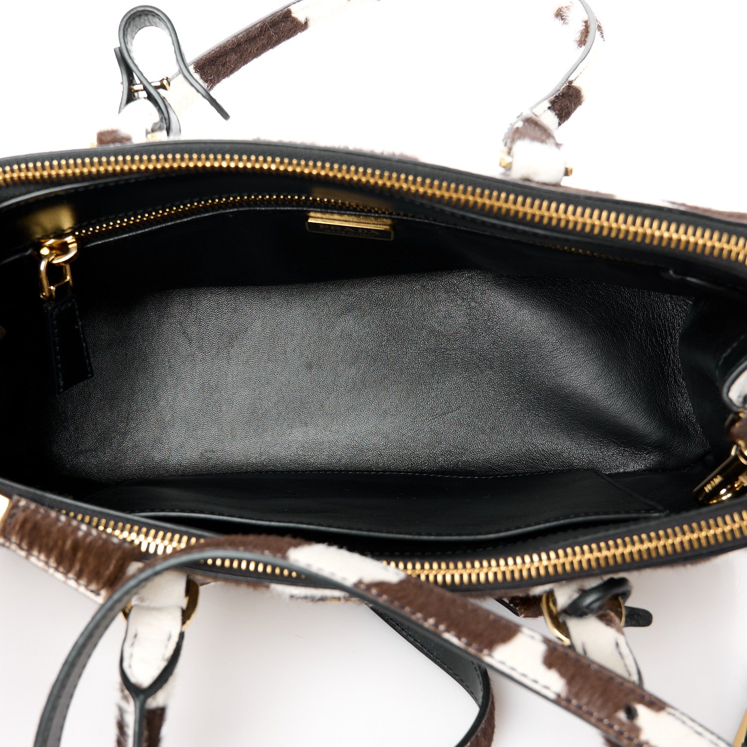 Prada Calf Hair Stampata Cow Medium East West Galleria Double Zip Bag White Moro 5 of 12