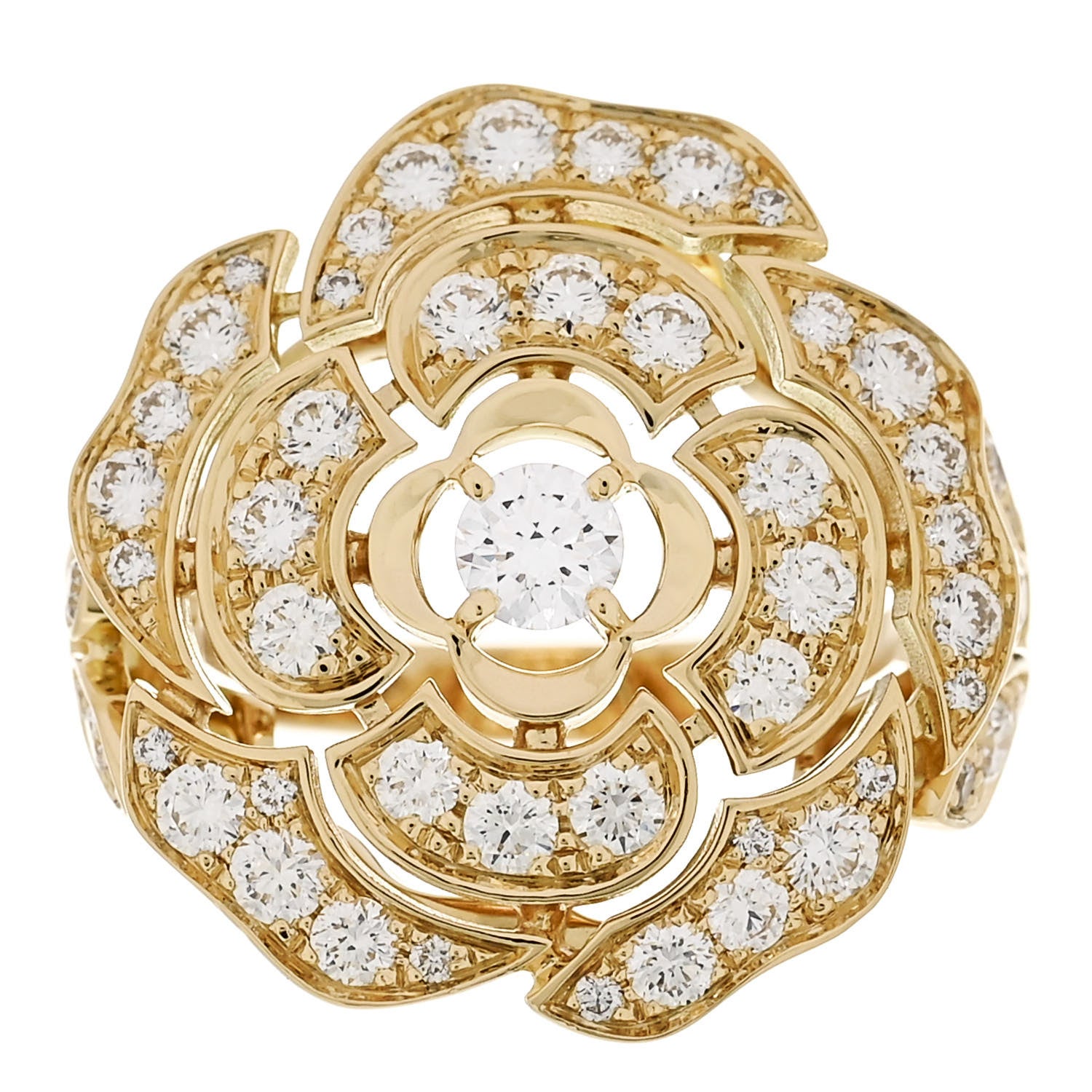 Chanel 18K Yellow Gold Diamond Bouton de Camelia Ring 49 5 1 of 5