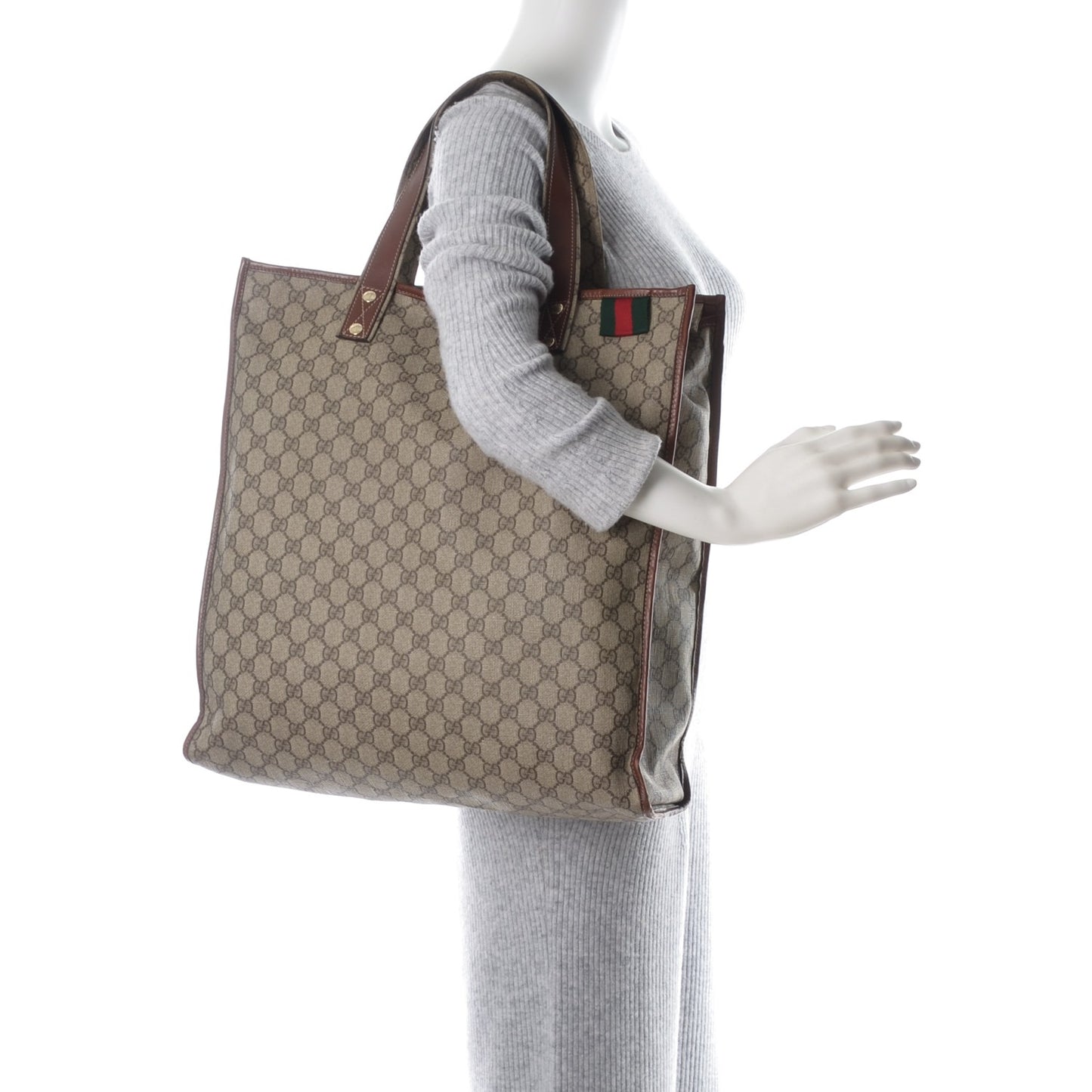 GG Plus Monogram Medium Signature Web Loop Vertical Tote Brown