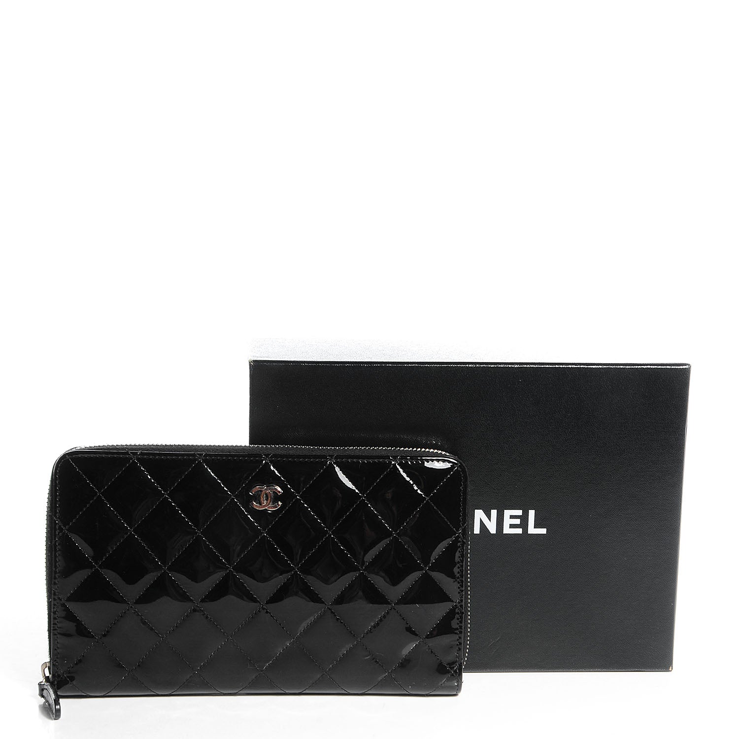 Chanel Patent Quilted Large Zip Around Organizer Wallet Black 5 of 9