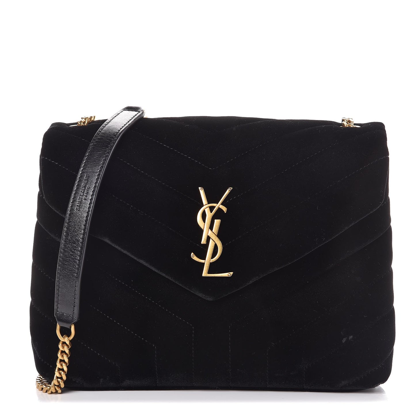 Velvet Y Quilted Monogram Small Loulou Chain Satchel Black