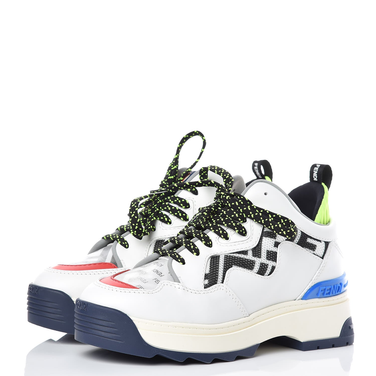 Fendi Vitello Mesh Lycra FF T-Rex Sneakers 35.5 Ultra White Black Giallo Fluo 3 of 10